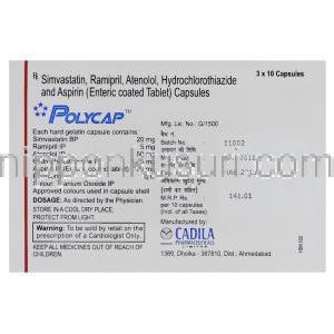 ポリキャップ Polycap, アテノロール50mg / チアジド12.5mg / ラミプリル5mg / シンバスタチン20mg / アスピリ